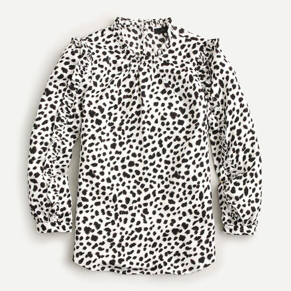 J.Crew Womens Ruffle Sleeve Leopard Print Satin Crepe Top Blouse Size Small - Picture 1 of 15